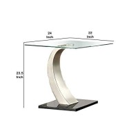 Benjara Glass Top End Table With Curved Pedestal Base, Black And Gray