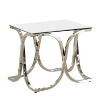 Benjara Modern End Table With Glass Top And Curved Chrome Legs, Silver And Clear