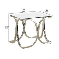 Benjara Modern End Table With Glass Top And Curved Chrome Legs, Silver And Clear