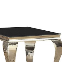 Benjara Contemporary Style Wooden End Table With Glass Top, Silver And Black