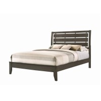 Benjara Transitional Wooden Queen Size Bed With Slatted Style Headboard, Gray