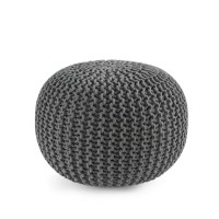 Lane Linen Hand Knitted Cable Style Dori Pouf - Dark Grey, Floor Ottoman - 100% Cotton Braid Cord - Handmade & Hand Stitched - Truly One Of A Kind Seating - 20 Diameter X 14 Height