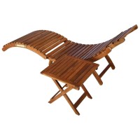 Vidaxl Patio Lounge Chair, Outdoor Chaise Lounge Chair With Table, Folding Sunlounger, Sunbed For Poolside Porch Balcony, Solid Acacia Wood