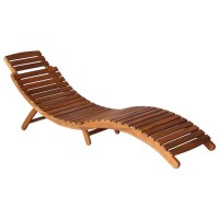 Vidaxl Patio Lounge Chair, Outdoor Chaise Lounge Chair With Table, Folding Sunlounger, Sunbed For Poolside Porch Balcony, Solid Acacia Wood