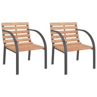 Vidaxl Durable Patio Chairs, Wood Outdoor Seating With Steel Frame, Backrest, Armrests - 2 Piece Set, Cinerous Finish, Easy Assembly, Space Saving, Deck Furniture