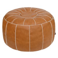 Thgonwid Unstuffed Handmade Moroccan Round Pouf Foot Stool Ottoman Seat Faux Leather Large Storage Bean Bag Floor Chair Foot Rest For Living Room, Bedroom Or Balcony (Brown)