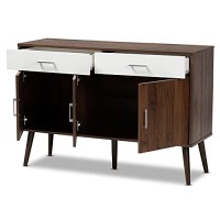 Baxton Studio Leena Mid-Century Modern Two-Tone White And Walnut Brown Finished Wood 2-Drawer Sideboard Buffet