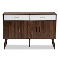 Baxton Studio Leena Mid-Century Modern Two-Tone White And Walnut Brown Finished Wood 2-Drawer Sideboard Buffet