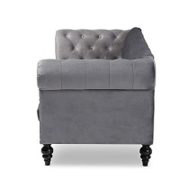 Baxton Studio Emma Traditional And Transitional Grey Velvet Fabric Upholstered And Button Tufted Chesterfield Sofa