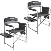 Kingcamp Padded Outdoor Director Chair With Side Table, Integrated Cupholder, And Pockets For Camping, Sporting Events, Or Picnics, Grey (2-Pack)