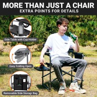 Kingcamp Padded Outdoor Director Chair With Side Table, Integrated Cupholder, And Pockets For Camping, Sporting Events, Or Picnics, Grey (2-Pack)