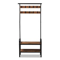 Baxton Studio Aislin Vintage Rustic Industrial Distressed Wood And Black Metal Finished Entryway Hall Tree