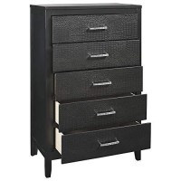 Benjara 5 Drawer Wooden Chest With Embossed Textured Details, Gray