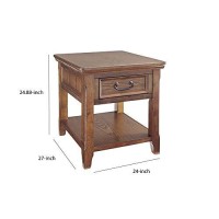 Benjara 1 Drawer Wooden End Table With Chamfered Legs And Open Bottom Shelf, Brown