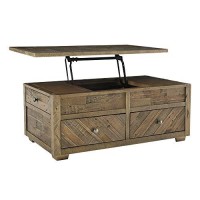 Benjara Wooden Lift Top Cocktail Table With 4 Drawers And Knots Details, Brown