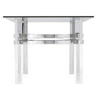 Benjara Rectangular Glass Top Cocktail Table With Straight Acrylic Legs, Clear And Chrome