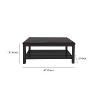 Benjara Plank Style Rectangular Metal Cocktail Table With Open Shelf, Black