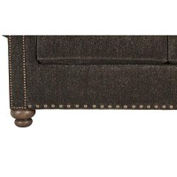 Benjara Nailhead Trim Fabric Upholstered Loveseat With Bun Feet, Brown