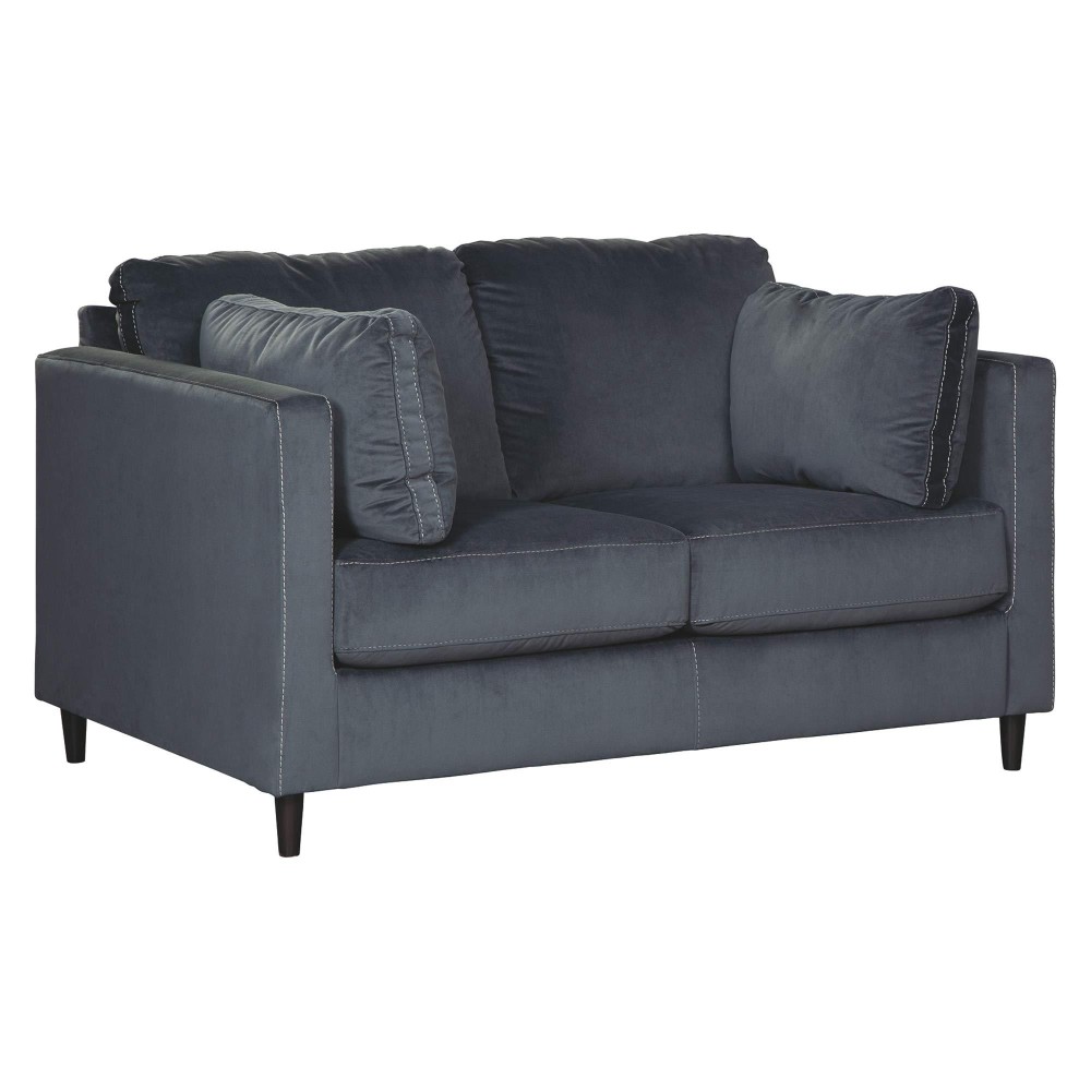 Benjara Fabric Upholstered Loveseat With Slim Track Armrests, Gray