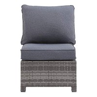 Benjara Bm213394 Handwoven Wicker Frame Fabric Upholstered Armless Chair, Gray