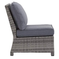 Benjara Bm213394 Handwoven Wicker Frame Fabric Upholstered Armless Chair, Gray