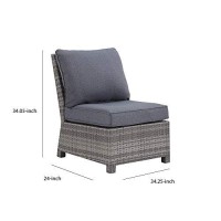 Benjara Bm213394 Handwoven Wicker Frame Fabric Upholstered Armless Chair, Gray