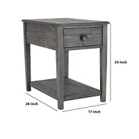 Benjara Farmhouse Style Wooden End Table With 1 Drawer And Open Bottom Shelf, Gray