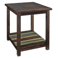 Benjara Wooden End Table With Slated Open Bottom Shelf And Block Legs, Brown