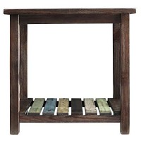 Benjara Wooden End Table With Slated Open Bottom Shelf And Block Legs, Brown