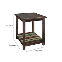 Benjara Wooden End Table With Slated Open Bottom Shelf And Block Legs, Brown