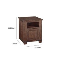 Benjara Door Wooden End Table With 1 Cubby And Power Hub, Brown