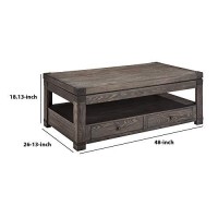 Benjara 2 Drawer Rectangular Lift Top Cocktail Table With Open Bottom Shelf, Brown