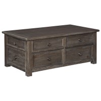 Benjara Rectangular Lift Top Wooden Cocktail Table With 4 Drawers, Brown