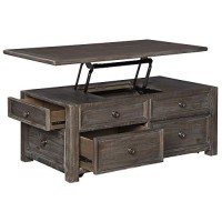 Benjara Rectangular Lift Top Wooden Cocktail Table With 4 Drawers, Brown