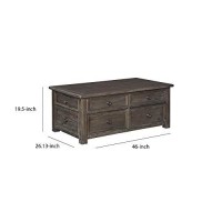 Benjara Rectangular Lift Top Wooden Cocktail Table With 4 Drawers, Brown