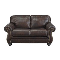 Benjara Nailhead Trim Leatherette Loveseat With Rolled Armrests, Brown