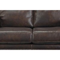 Benjara Nailhead Trim Leatherette Loveseat With Rolled Armrests, Brown