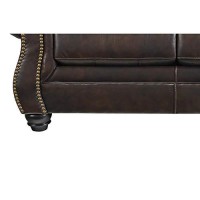 Benjara Nailhead Trim Leatherette Loveseat With Rolled Armrests, Brown