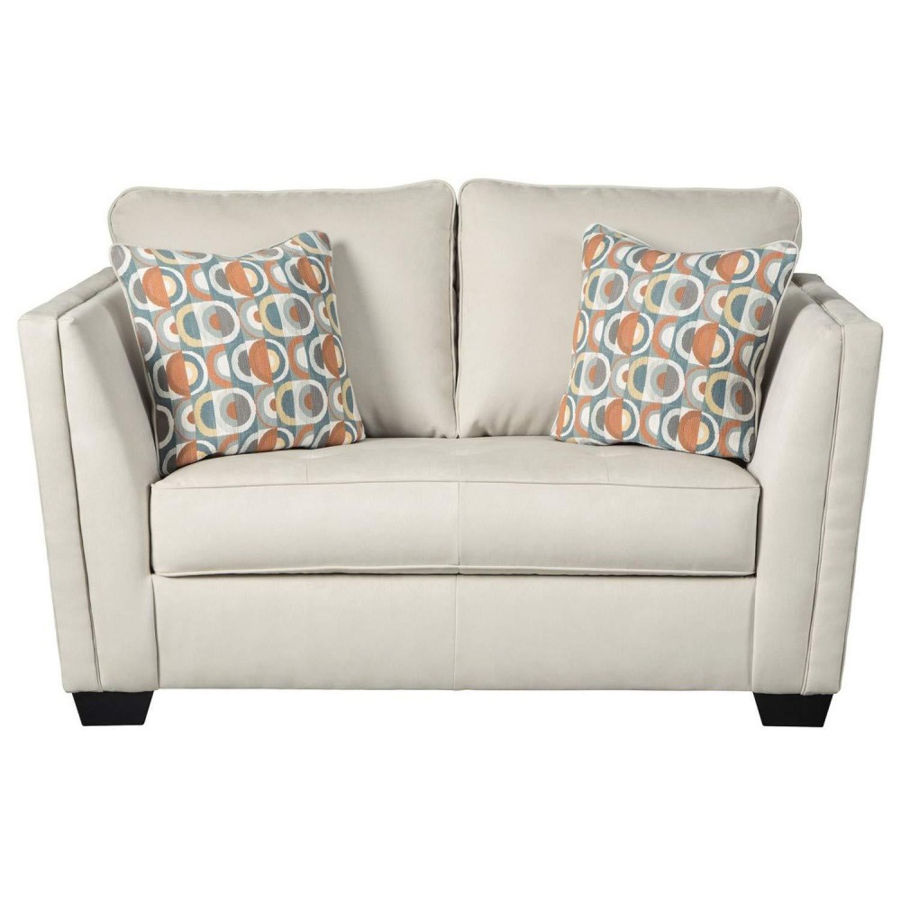 Benjara Fabric Upholstered Loveseat With Flared Shelter Arms, White