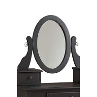 Benjara Modern Style Gloss Finish Wooden Mirror Stool Set With Wavy Legs, Black