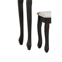 Benjara Modern Style Gloss Finish Wooden Mirror Stool Set With Wavy Legs, Black