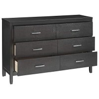 Benjara 6 Drawer Wooden Dresser With Embossed Textured Details, Dark Gray