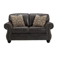 Benjara Nailhead Trim Leatherette Loveseat With Rolled Armrests, Gray
