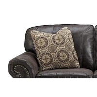 Benjara Nailhead Trim Leatherette Loveseat With Rolled Armrests, Gray