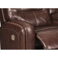 Benjara Leatherette Power Recliner Loveseat With Console And Sloped Arms, Brown