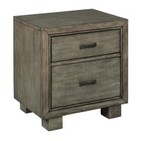 Benjara Modern Style Wooden Two Drawer Setup Nightstand With Block Legs, Gray