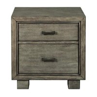 Benjara Modern Style Wooden Two Drawer Setup Nightstand With Block Legs, Gray