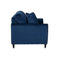 Benjara Bm213267 Vertically Quilted Fabric Upholstered Loveseat With Tapered Legs, Blue