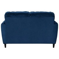 Benjara Bm213267 Vertically Quilted Fabric Upholstered Loveseat With Tapered Legs, Blue