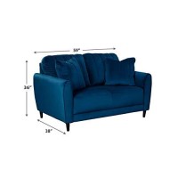 Benjara Bm213267 Vertically Quilted Fabric Upholstered Loveseat With Tapered Legs, Blue